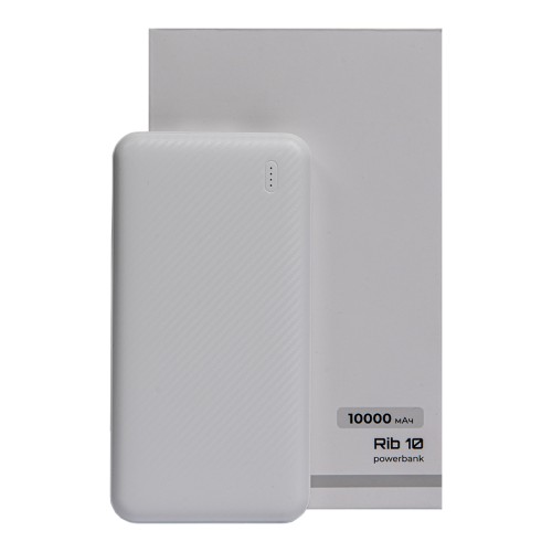 Универсальный аккумулятор Rib 10 (10000 мАч), белый, 13,5х6.8х1,5 см