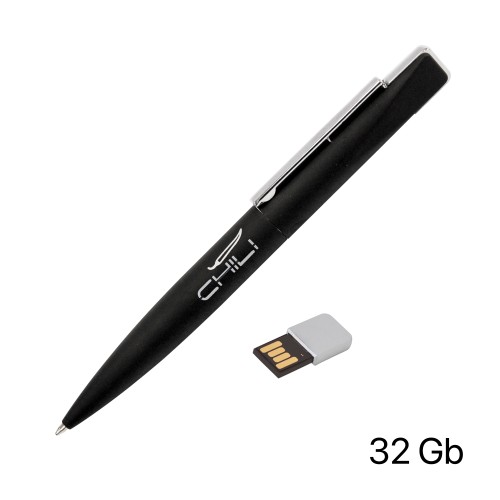 Ручка шариковая Callisto с флеш-картой 32Gb, покрытие soft touch, черный