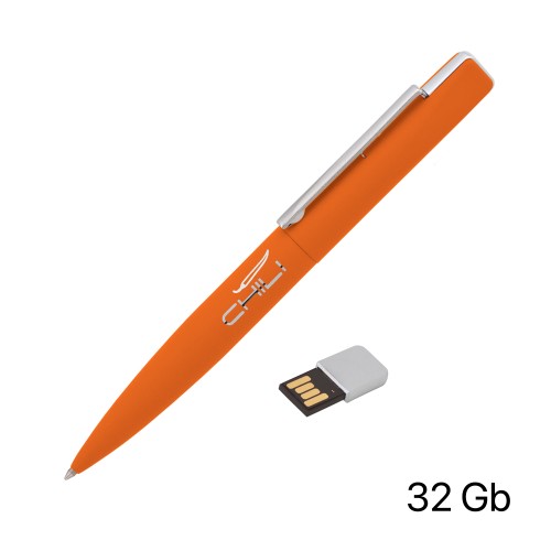 Ручка шариковая Callisto с флеш-картой 32Gb, покрытие soft touch, оранжевый