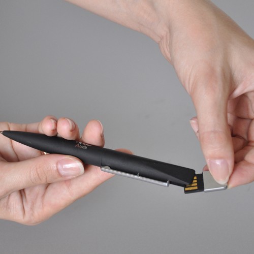 Ручка шариковая Callisto с флеш-картой 32Gb, покрытие soft touch, оранжевый