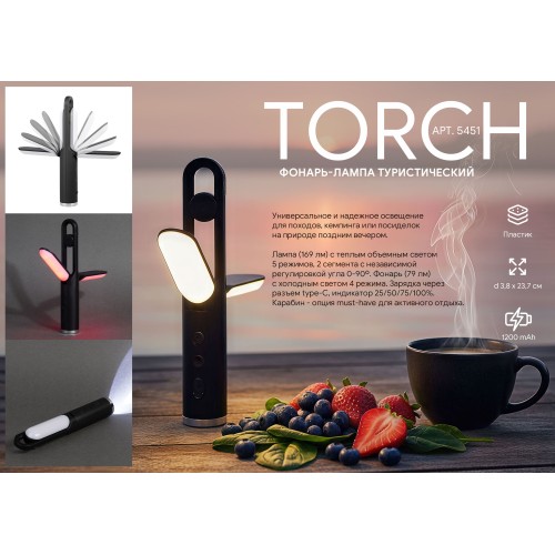 Фонарь-лампа Torch туристический, черный