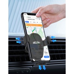 Автомобильное беспроводное (10W) зарядное устройство Clamp SOFTTOUCH с подсветкой логотипа, покрытие soft touch, черный