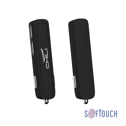 Автомобильное зарядное устройство Slam с 2-мя разъёмами USB, покрытие soft touch, черный