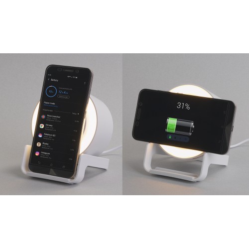 Bluetooth колонка-подставка Smart Sound с беспроводным (10W) зарядным устройством и лампой, белый