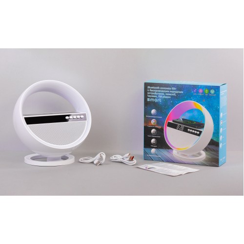 Bluetooth колонка Smart Orb 5Вт с беспроводным (15W) ЗУ, лампой, часами, FM радио, белый