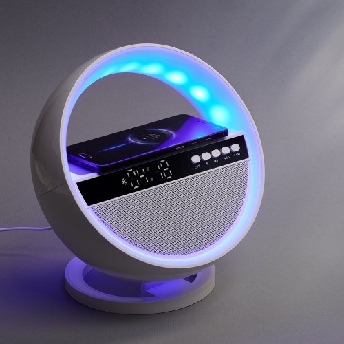 Bluetooth колонка Smart Orb 5Вт с беспроводным (15W) ЗУ, лампой, часами, FM радио, белый