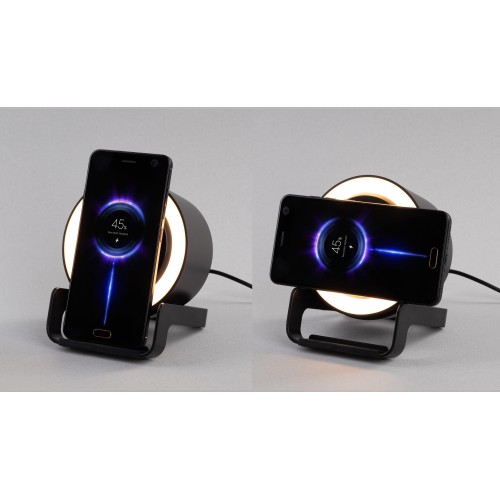 Bluetooth колонка-подставка Smart Loud с беспроводным (10W) зарядным устройством, лампой и подсветкой логотипа, черный