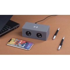 Bluetooth колонка Cool Gray с двумя динамиками (2х3Вт) и беспроводным зарядным устройством, переработанный пластик (RPET), серый