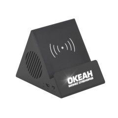 Bluetooth колонка-подставка Rock 3Вт с беспроводным зарядным устройством и подсветкой логотипа, черный