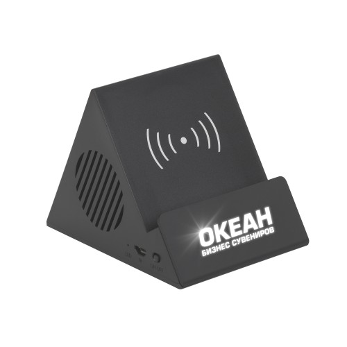 Bluetooth колонка-подставка Rock 3Вт с беспроводным зарядным устройством и подсветкой логотипа, черный