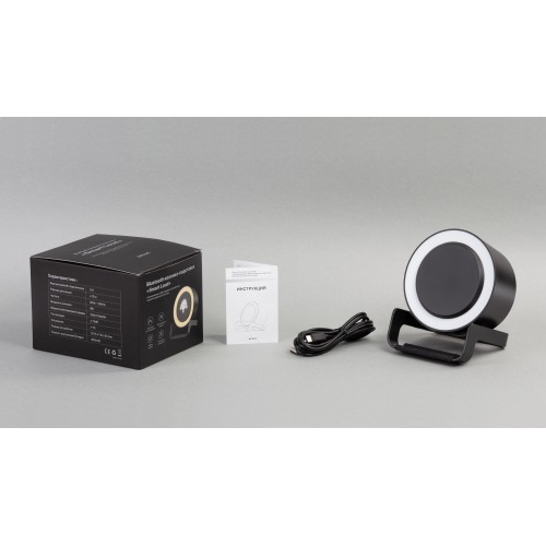 Bluetooth колонка-подставка Smart Loud с беспроводным (10W) зарядным устройством, лампой и подсветкой логотипа, черный