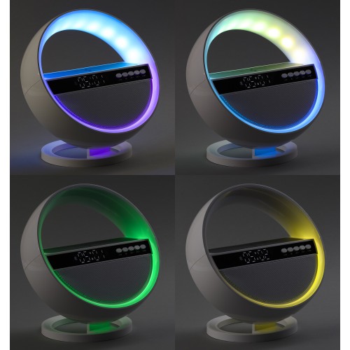 Bluetooth колонка Smart Orb 5Вт с беспроводным (15W) ЗУ, лампой, часами, FM радио, белый