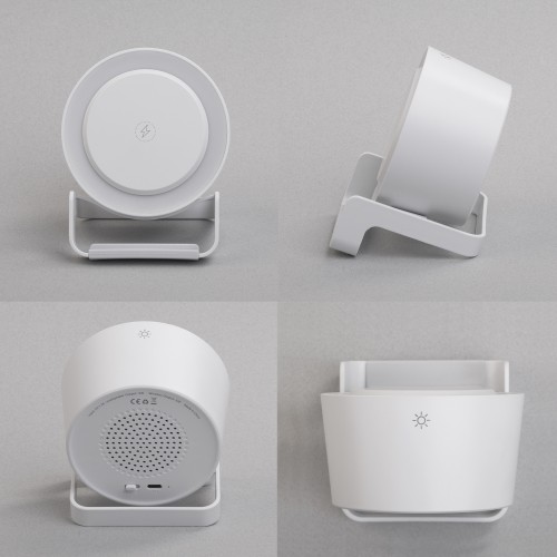 Bluetooth колонка-подставка Smart Sound с беспроводным (10W) зарядным устройством и лампой, белый