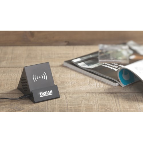 Bluetooth колонка-подставка Rock 3Вт с беспроводным зарядным устройством и подсветкой логотипа, черный