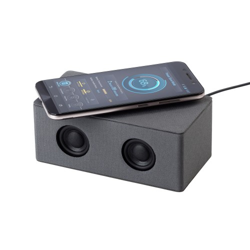 Bluetooth колонка Cool Gray с двумя динамиками (2х3Вт) и беспроводным зарядным устройством, переработанный пластик (RPET), серый
