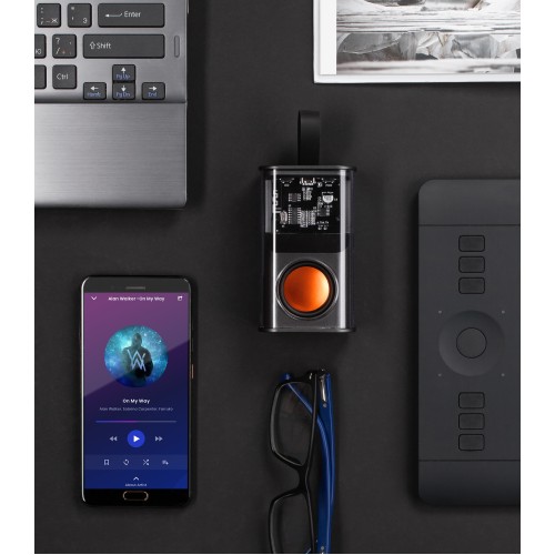 Bluetooth колонка Hi-Fi 5Вт с разноцветной подсветкой и прозрачным корпусом, черный с оранжевым