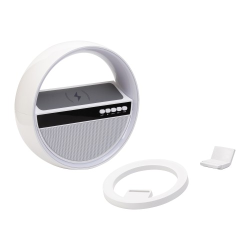 Bluetooth колонка Smart Orb 5Вт с беспроводным (15W) ЗУ, лампой, часами, FM радио, белый