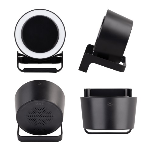 Bluetooth колонка-подставка Smart Loud с беспроводным (10W) зарядным устройством, лампой и подсветкой логотипа, черный