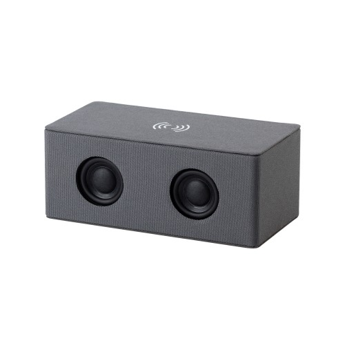 Bluetooth колонка Cool Gray с двумя динамиками (2х3Вт) и беспроводным зарядным устройством, переработанный пластик (RPET), серый