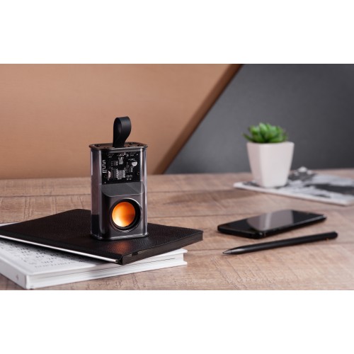 Bluetooth колонка Hi-Fi 5Вт с разноцветной подсветкой и прозрачным корпусом, черный с оранжевым