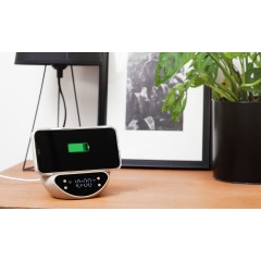 Настольные часы Smiley с беспроводным (10W) зарядным устройством и будильником, пшеница/бамбук/пластик, бежевый