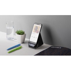 Настольная Bluetooth колонка (3Вт) Smart Pyramid с часами и беспроводным (15W) зарядным устройством, с подсветкой логотипа, черный