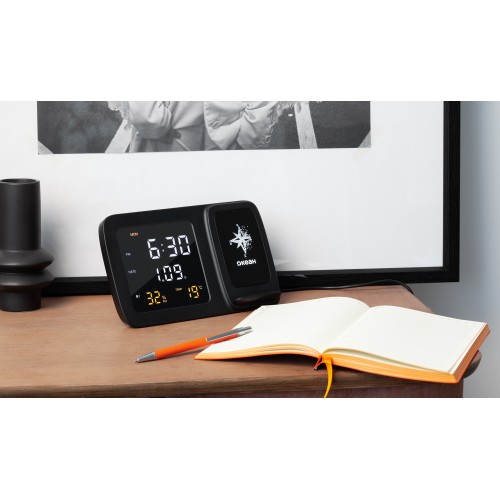 Настольные часы Smart Screen с беспроводным (15W) зарядным устройством, гигрометром, термометром, календарём, с подсветкой логотипа, черный