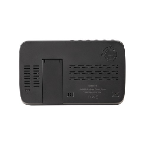 Настольные часы Smart Screen с беспроводным (15W) зарядным устройством, гигрометром, термометром, календарём, с подсветкой логотипа, черный