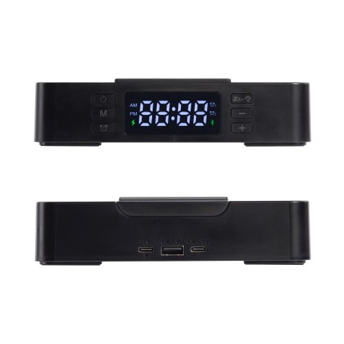 Настольные часы Smart Box с bluetooth колонкой (2х3Вт), беспроводным (15W) зарядным устройством и складной подставкой под смартфон, черный
