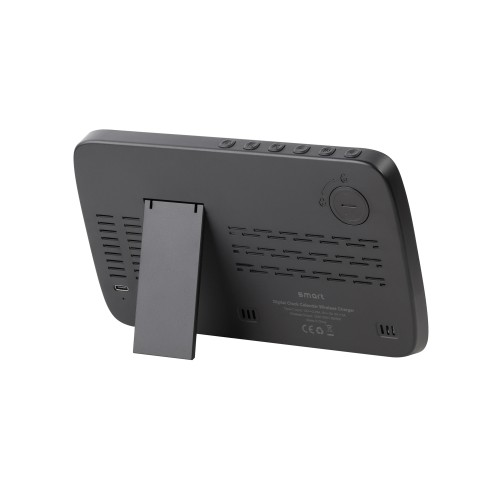 Настольные часы Smart Screen с беспроводным (15W) зарядным устройством, гигрометром, термометром, календарём, с подсветкой логотипа, черный
