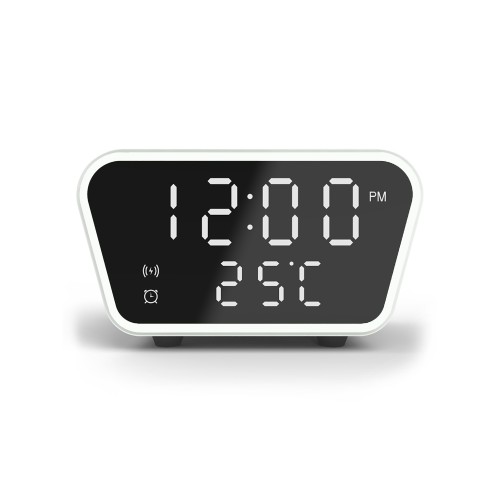 Настольные часы Smart Clock с беспроводным (15W) зарядным устройством, будильником и термометром, белый