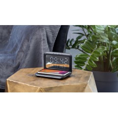 Настольные часы Smart Time с беспроводным (15W) зарядным устройством, будильником и термометром, со съёмным дисплеем, черный