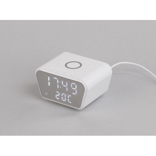Настольные часы Smart Clock с беспроводным (15W) зарядным устройством, будильником и термометром, белый
