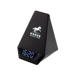 Настольная Bluetooth колонка (3Вт) Smart Pyramid с часами и беспроводным (15W) зарядным устройством, с подсветкой логотипа, черный