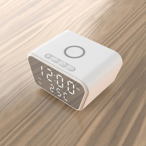 Настольные часы Smart Clock с беспроводным (15W) зарядным устройством, будильником и термометром, белый