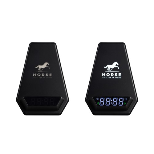 Настольная Bluetooth колонка (3Вт) Smart Pyramid с часами и беспроводным (15W) зарядным устройством, с подсветкой логотипа, черный