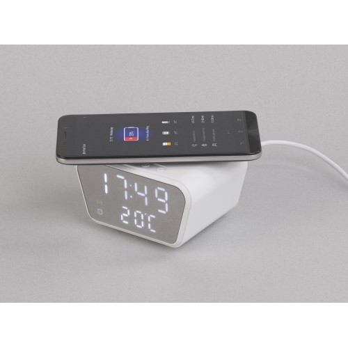 Настольные часы Smart Clock с беспроводным (15W) зарядным устройством, будильником и термометром, белый