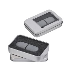 Флеш-карта Камень с покрытием soft grip в футляре, объем памяти 16GB, серый