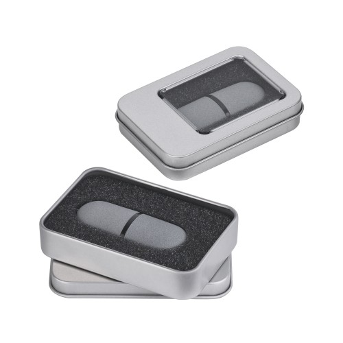 Флеш-карта Камень с покрытием soft grip в футляре, объем памяти 16GB, серый