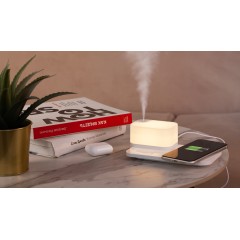 Настольная беспроводная (15W) зарядная станция  Smart Base с увлажнителем и лампой, белый