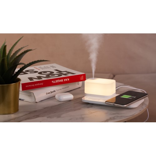 Настольная беспроводная (15W) зарядная станция  Smart Base с увлажнителем и лампой, белый