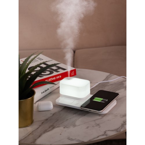Настольная беспроводная (15W) зарядная станция  Smart Base с увлажнителем и лампой, белый
