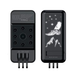 Беспроводное зарядное (22.5/15W) устройство Topfull SOFTTOUCH 10000 mAh с подсветкой лого, присосками, встроенными кабелями, с подставкой, черный