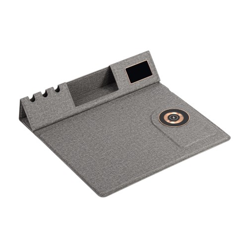 Настольная складная подставка Cool Mat с беспроводным (15W) ЗУ, сенсорной подсветкой логотипа, функцией MagSafe и ковриком для мыши, серый