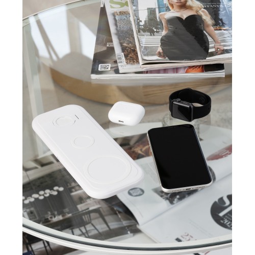Настольная беспроводная (15W) зарядная станция Snow Board для смартфона, часов и наушников, белый