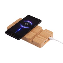 Беспроводное (10W) зарядное устройство Bamboo Power 5000 mAh с подставкой под смартфон, бамбук, бежевый
