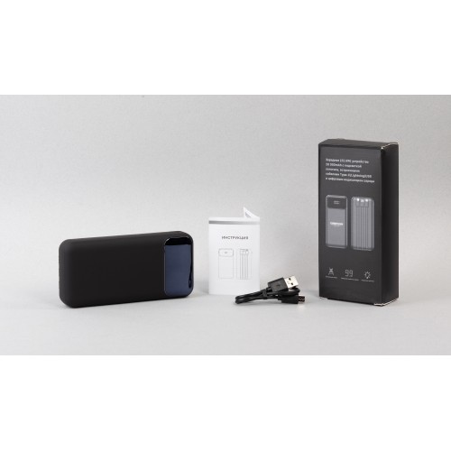 Зарядное (22.5W) устройство Top Grade SOFTTOUCH 20000 mAh с подсветкой логотипа, встроенными кабелями и цифровым индикатором заряда, черный