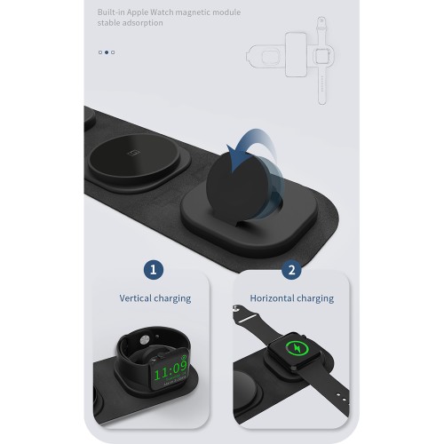 Складная беспроводная (15W) зарядная станция Magic Case с MagSafe для смартфона, часов и наушников, черный