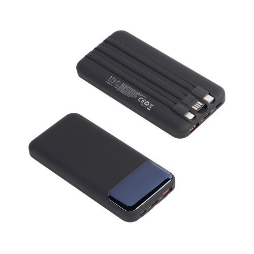 Зарядное (22.5W) устройство Grade SOFTTOUCH 10000 mAh с подсветкой логотипа, встроенными кабелями и цифровым индикатором заряда, черный