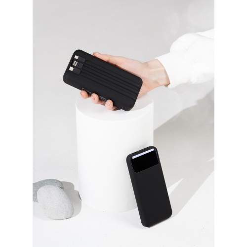 Зарядное (22.5W) устройство Grade SOFTTOUCH 10000 mAh с подсветкой логотипа, встроенными кабелями и цифровым индикатором заряда, черный